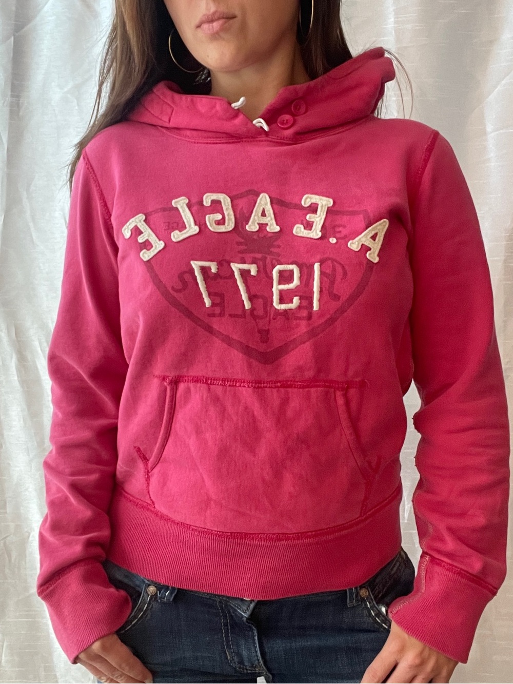 American Eagle Y2K Hoodie Women's Small Pink Pullover Varsity Preppy Mallcore